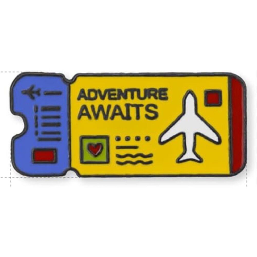 Adventure Awaits Plane Multicolor Ticket Metal Enamel Pin